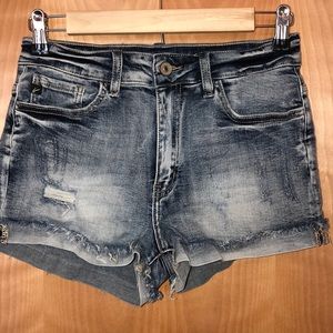 High waist distressed denim shorts